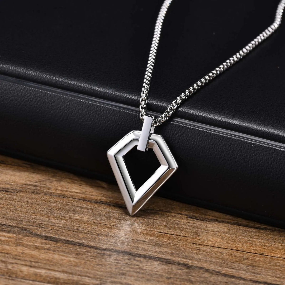PENDRA Square Geometric Hollow Pendant Necklace