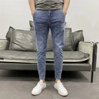 Summer Luxury Korean Style Stretch Grey Men's Slim Trousers Classic Streetwear Casual Designer Cowboy Boyfriend Jeans for Men