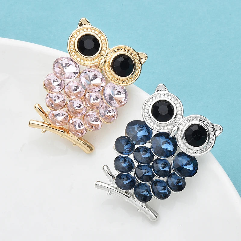 PENDRA Shining Crystal Owl Brooch