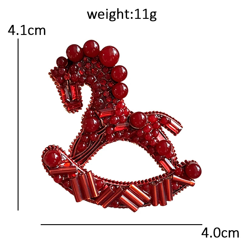 PENDRA Carousel Red-Bead Rocking Horse Brooch