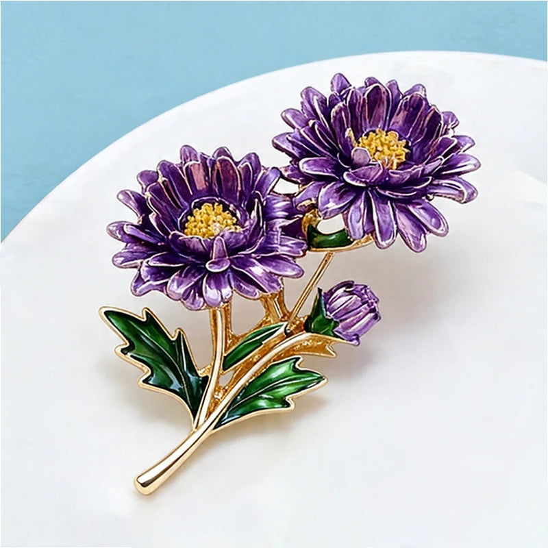 PENDRA Flora September Birthday Enamel Flower Brooch