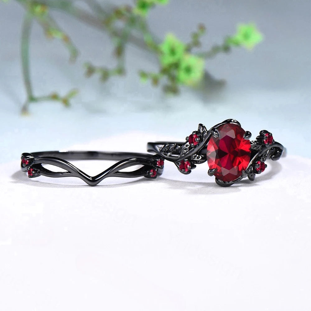 PENDRA Black Rose Red Ring