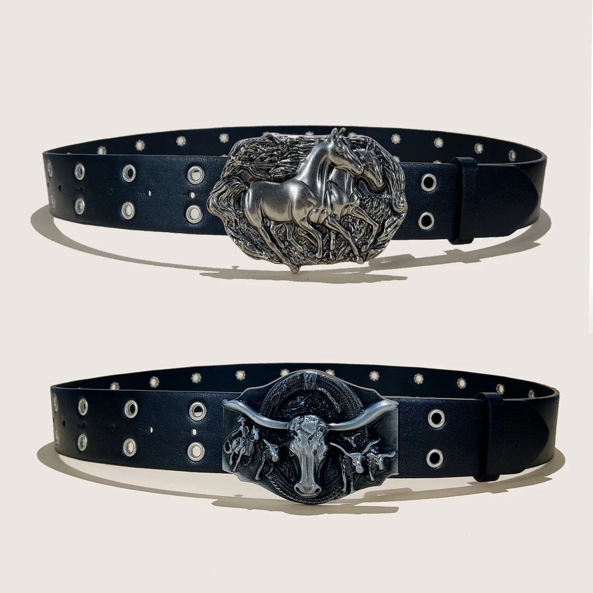 Unisex Western Cowboy PU Leather Belt For Men and Women Waist Strap Bull Horse Decoration Jeans Belt Rivet Gothic Waistband Male