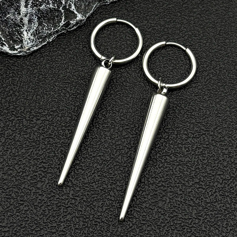 Gothic Silver Color Rivet Drop Earrings for Women Men Punk Hip Hop Metal Geometric Cone Pendant Earrings Y2K Party Jewelry Gift