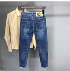 Korean Luxury Clothing Jeans Men's Autumn New High-end Brand Slim-fitting Small Feet Blue Washed Retro Ruffian Handsome Trousers