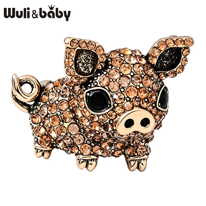 PENDRA Pigletique Enamel Rhinestone Pig Brooch