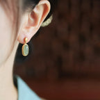 VENTFILLE Hetian Jade Ear Hook Earring Women's High-end Temperament Ethnic Style Retro Earrings Cloisonne Craft Dangler Gift