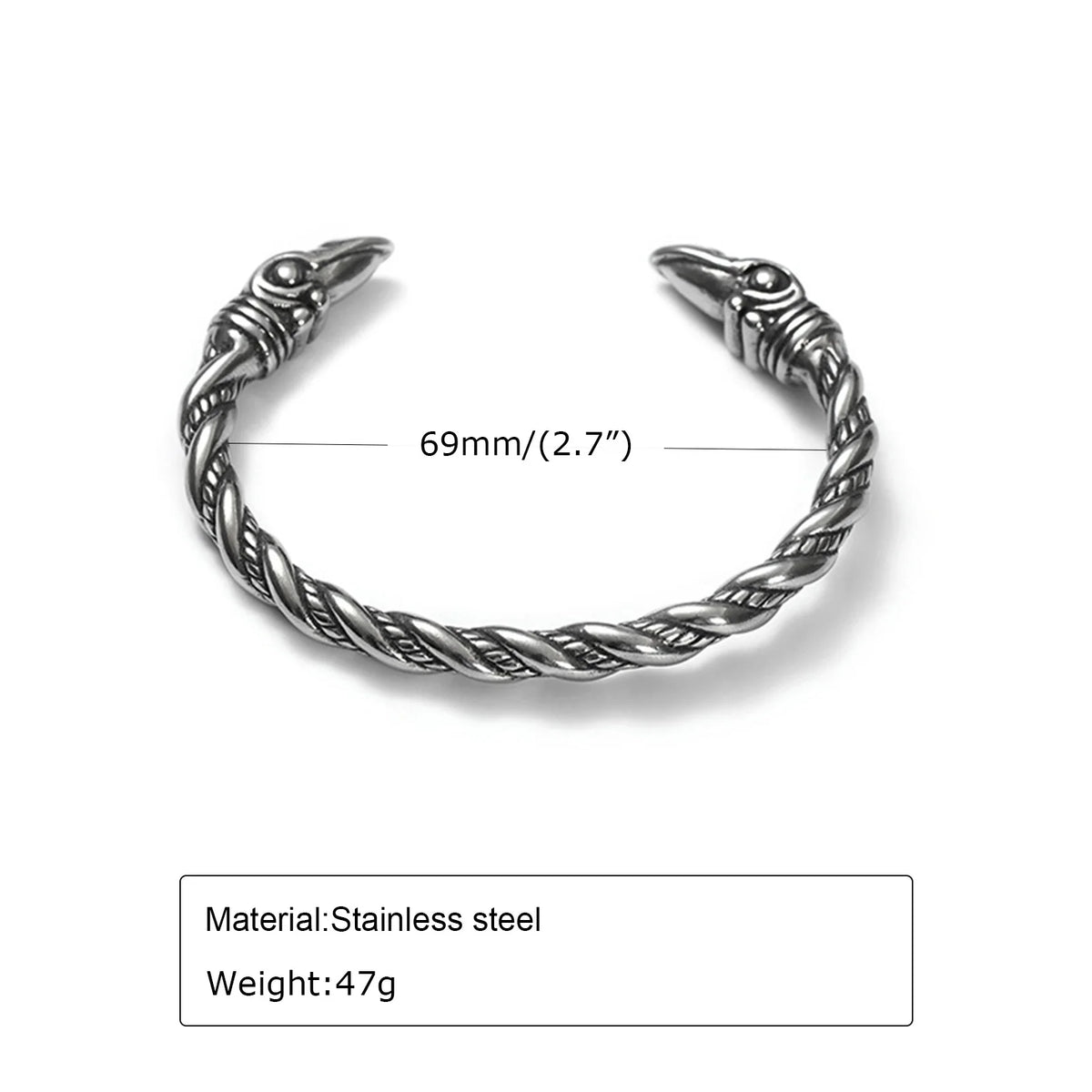 Norse Viking Viking Cuff Bangle Bracelets for Men Boyfriend, Retro Silver Color Stainless Steel Twisted Rope Wristband Gift