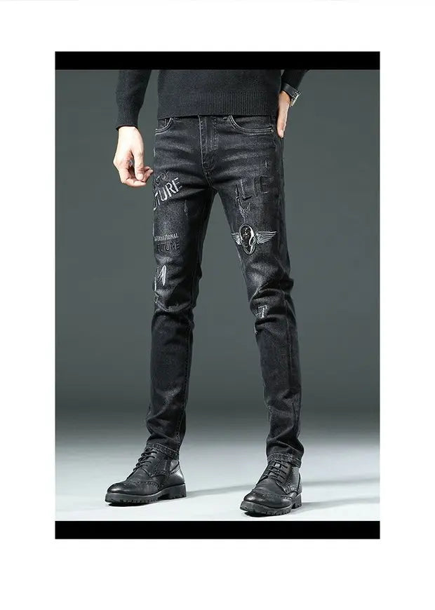 Spring Summer White Hot Drill Ripped Cowboy Korean Style Streetwear Men Washed Luxury Holes Slim Hip-hop Stylish Jeans Trousers