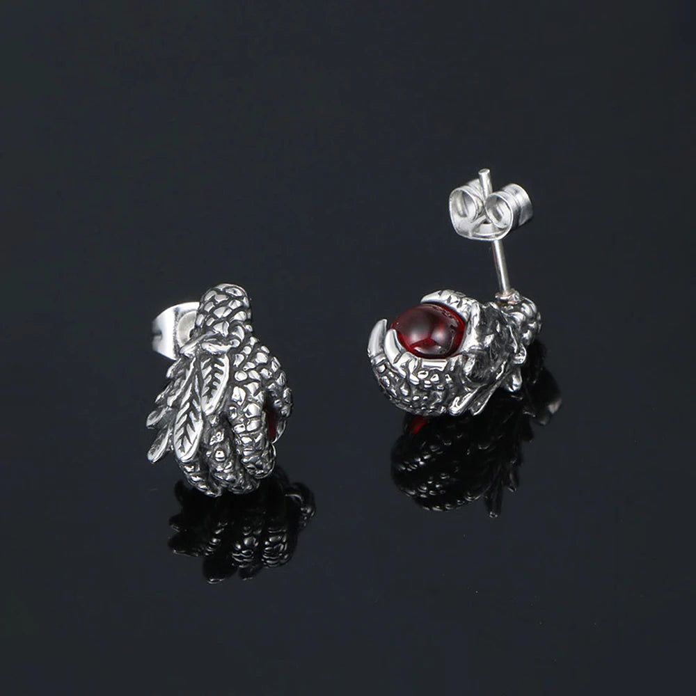 PENDRA Dragonclaw Black Red Stone Dragon Claw Earrings