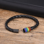 Mprainbow Magnetic Buckle Leather Bracelets for Men Boys,Rainbow LGBTQ Pride Bracelets,Handmade Jewelry Gift