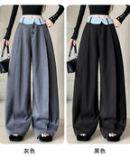 Suit wide leg pants women's autumn and winter striped patchwork high waisted casual fashion versatile straight leg pants