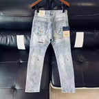 High-end Luxury Clothing Light Blue Jeans Men Fashion Ink Splatter Autumn Slim Pencil Pants Spring Autumn Designer Denim Jeans