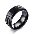Stylish Black Mens Initial Ring, Waterproof Stainless Steel A-Z Letter Wedding Bands for Male Boys Finger Gift Jewelry