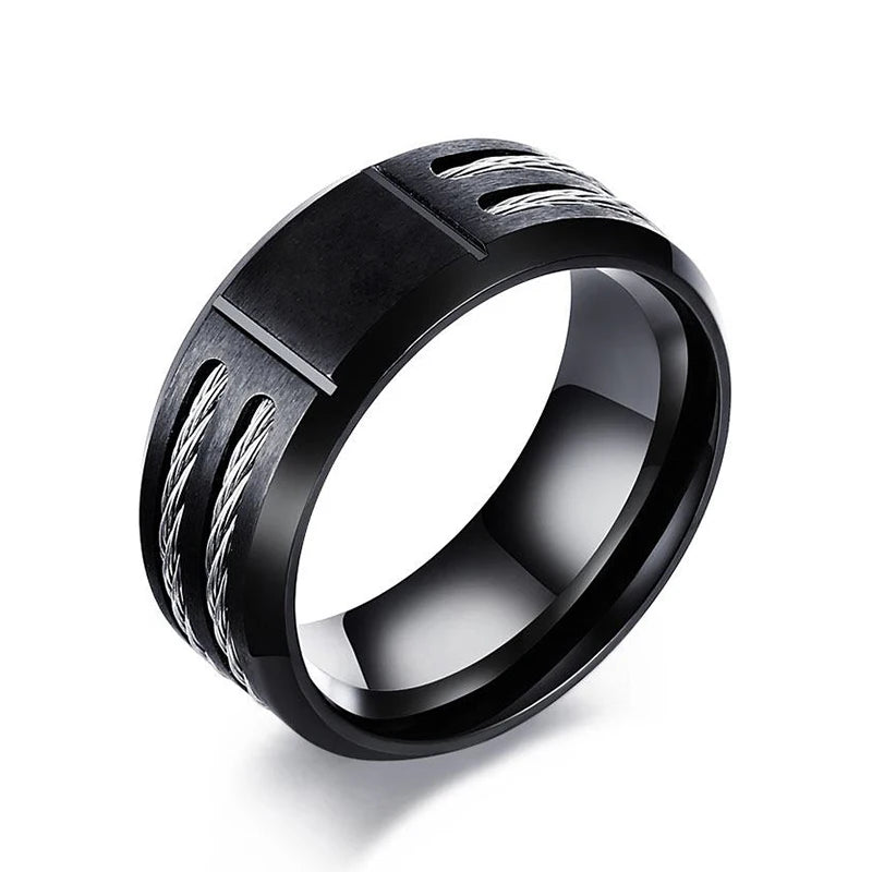 Stylish Black Mens Initial Ring, Waterproof Stainless Steel A-Z Letter Wedding Bands for Male Boys Finger Gift Jewelry