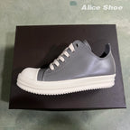 PENDRA Grey Punk Natural Grey Leather Low-Top Thick-Sole Platform Sneakers