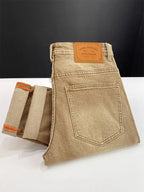 High-end 2026 Luxury Brand Clothes Khaki Jeans Men's Light Luxury Washed Casual Elastic Slim Small Feet Embroidered Long Pants