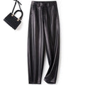 Casual leather pants women in autumn new high waisted loose fitting solid color wide leg nine inch Haren balloon pants