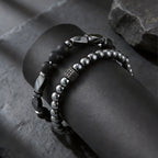 2pcs Hematite Bracelet for Men Boys,Black Gallstone Elastic Beaded Bracelet,Yoga Healing Jewelry Gift