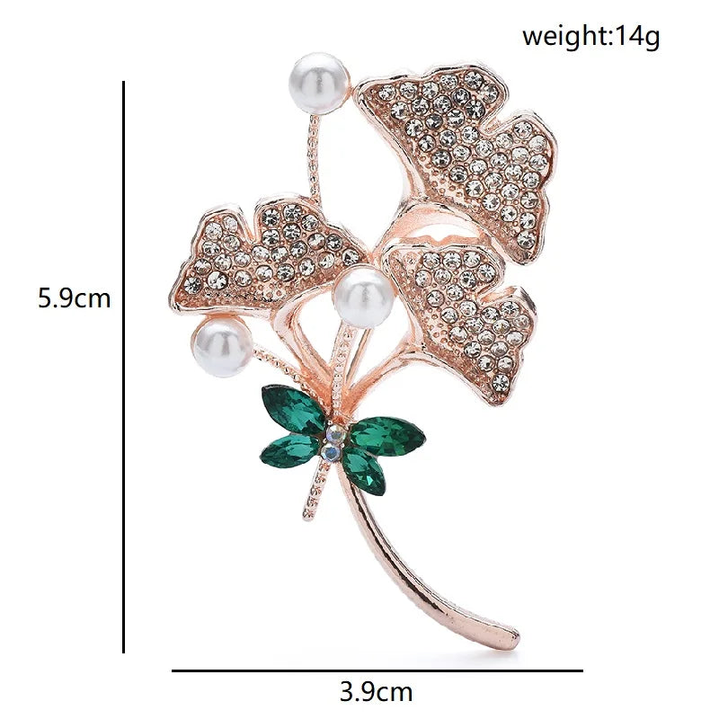 PENDRA Ginkgo Rhinestone Ginkgo Leaf Brooch
