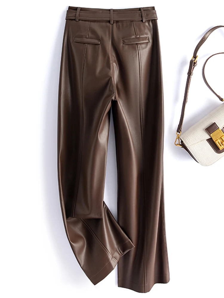 PENDRA Slim Straight High Waist PU Leather Pants
