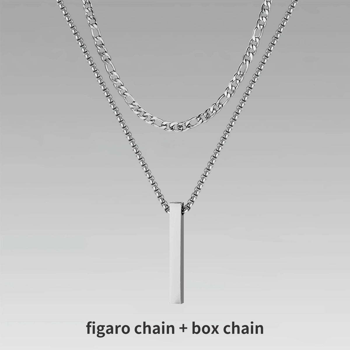 Mens Vertical Bar Necklaces,Stacking Stainless Steel Geometric Pendant with Wheat Rope Cuban Chain,Male Jewelry Gift
