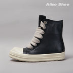 PENDRA Jumbo Black Black Leather High-Top Jumbo-Lace Zip Thick-Sole Ankle Boots