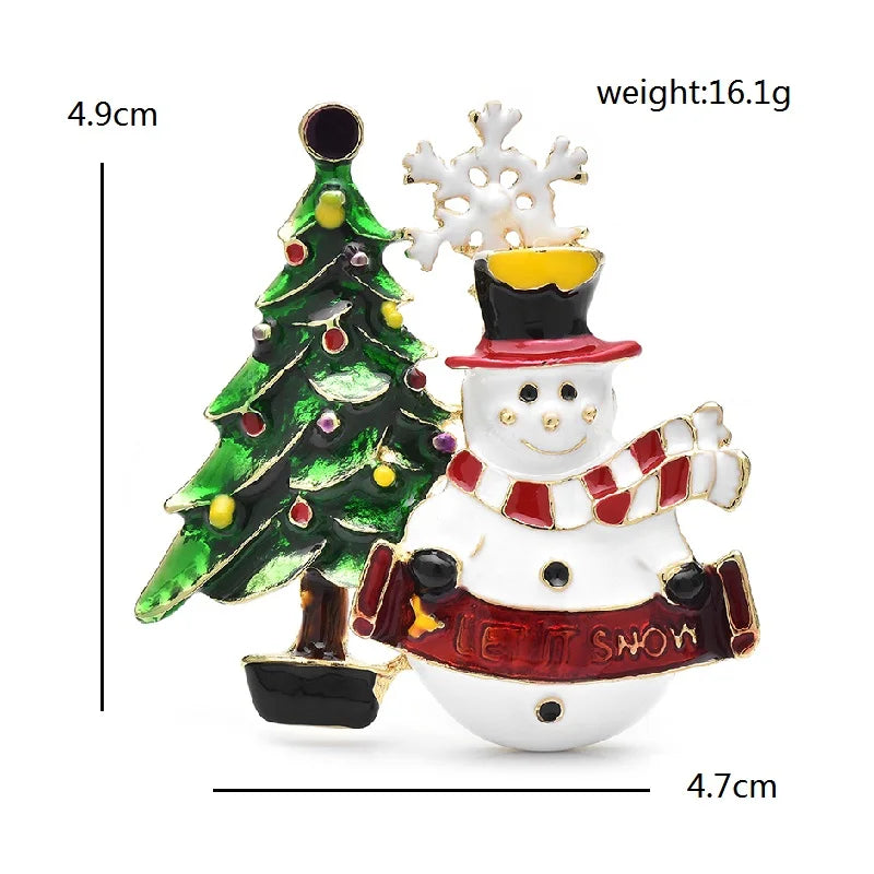 PENDRA Snowelle Enamel Snowman Tree Brooch