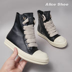 PENDRA Jumbo Black Black Leather High-Top Jumbo-Lace Zip Thick-Sole Ankle Boots