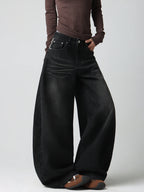 Women's American Vintage Applique Embroidery Design Black Loose Wide-Leg Jeans Y2K Street Trend Fashion Versatile Cocoon Pants