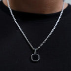 Black Square Necklaces for Men Boys,Stainless Steel Necklaces with Rope/Cuban/Figaro/Box Chain Collar,Stylish Jewelry Gifts