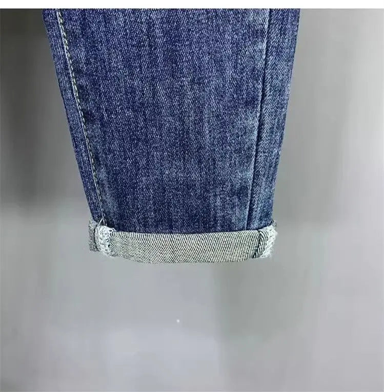 Korean Luxury Clothing Jeans Men's Autumn New High-end Brand Slim-fitting Small Feet Blue Washed Retro Ruffian Handsome Trousers