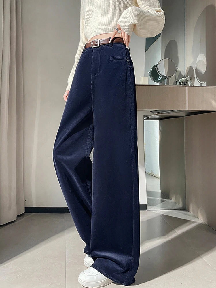 Corduroy suit wide leg pants women in autumn and winter high waist lazy style thick velvet warmth and versatile pants