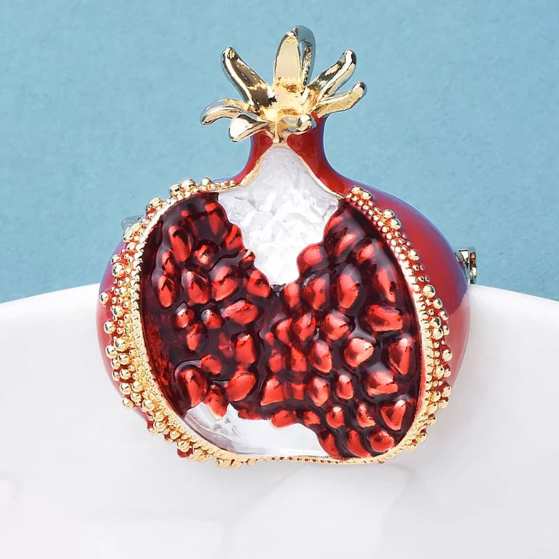 PENDRA Pomella Red Enamel Pomegranate Brooch