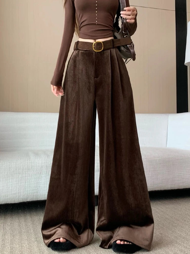 PENDRA Wide Leg Straight Velvet Pants