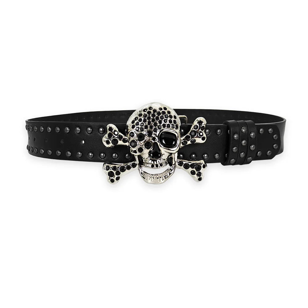 Unisex Punk Gothic Men's Belt Male Skull Bucket Fashion Belts For Women Plus Size Designer Luxury Black Rivet Jeans Belt Female