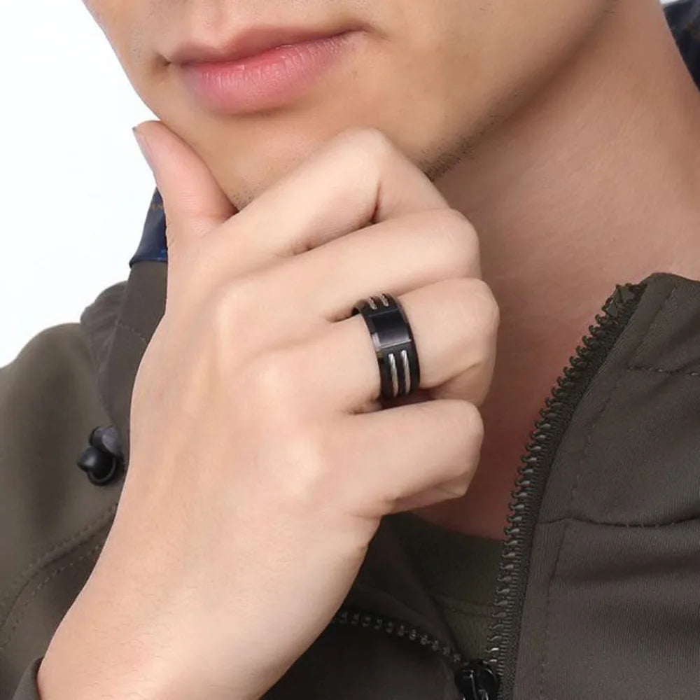 Personalized Chunky Ring for Men Boys,Engrave Initals Image Symbol Stainless Steel Ring,Stylish Jewelry Gift to Dad Husband