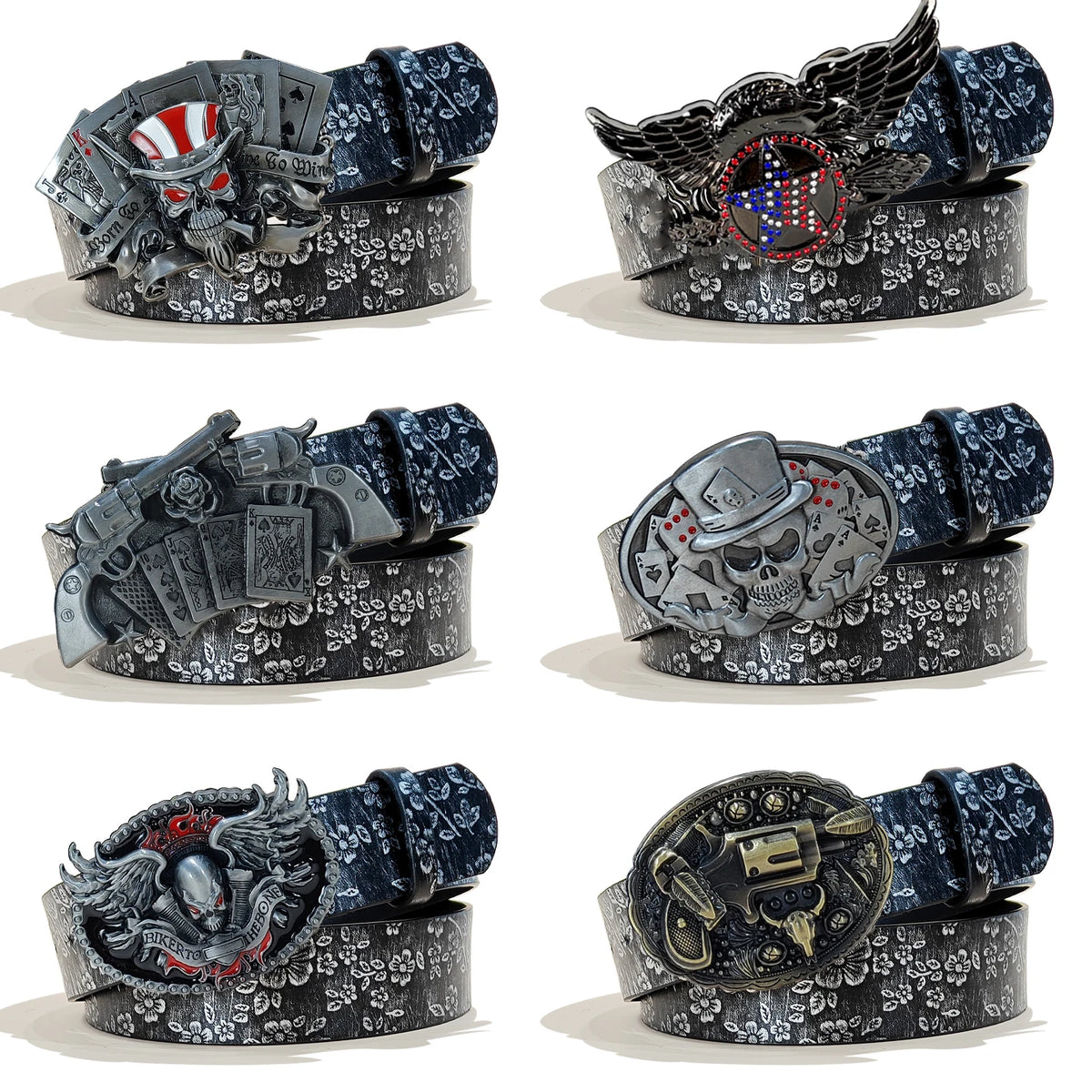 Men's Vintage Embossed Pu Leather Belt For women Skull Ghost Buckle Y2K Gothic Punk Rock Hip Hop Accessory spring summer