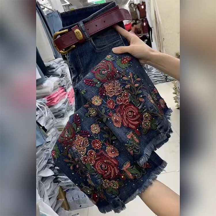 PENDRA Embroidered Denim Flared Ethnic Heavy Industry Hot Diamond Pants