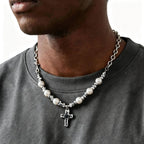 PENDRA Cross Pearl Beaded Necklace