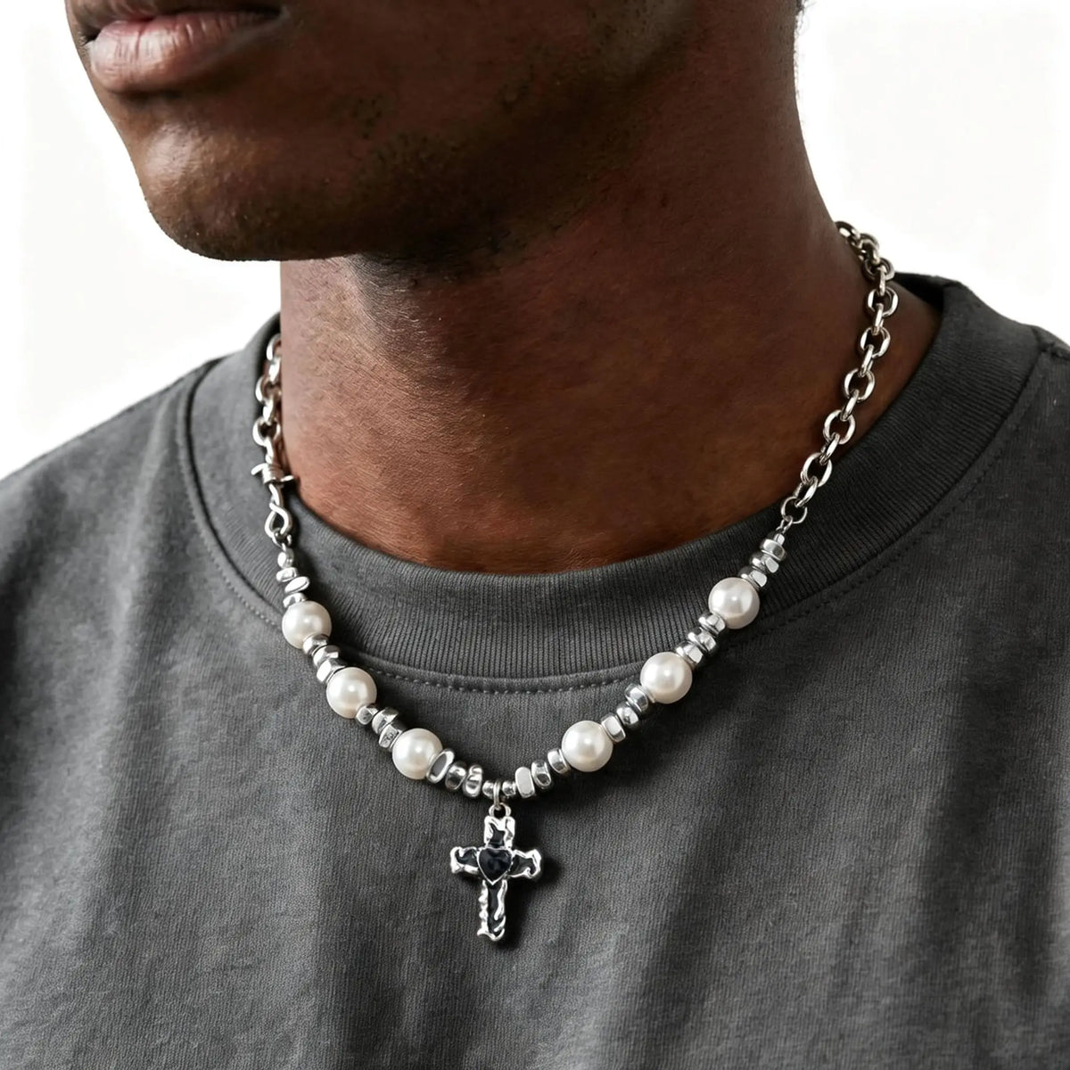 PENDRA Cross Pearl Beaded Necklace