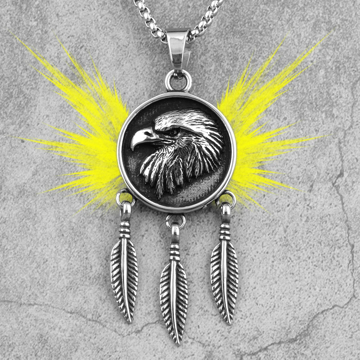 PENDRA Indian Eagle Feather Steel Necklace