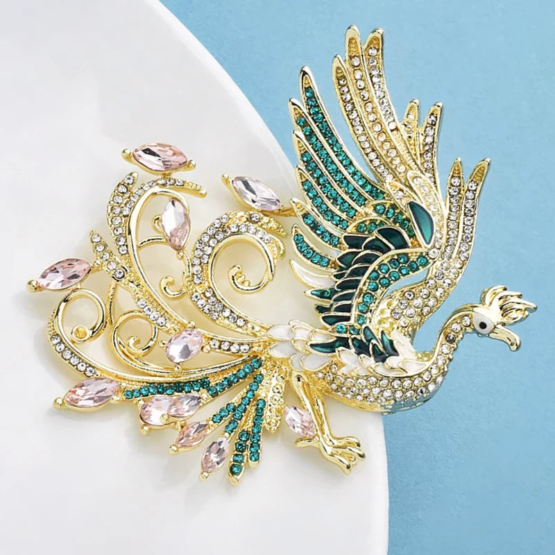 Wuli&baby Luxury Flying Phoenix Brooches Crystal Enamel Divine Bird Animal Brooch For Women's Clothes Pins Gifts