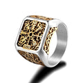 PENDRA Viking Trident Gold Steel Ring