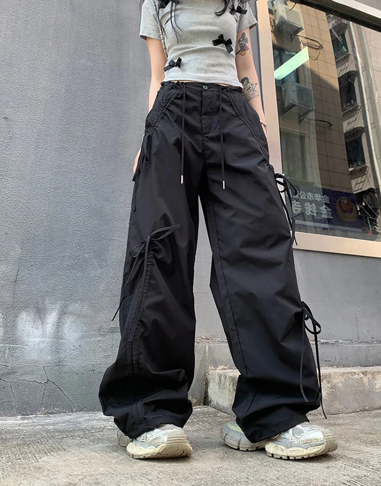 PENDRA Bowtie Wide Leg Drawstring Cargo Pants