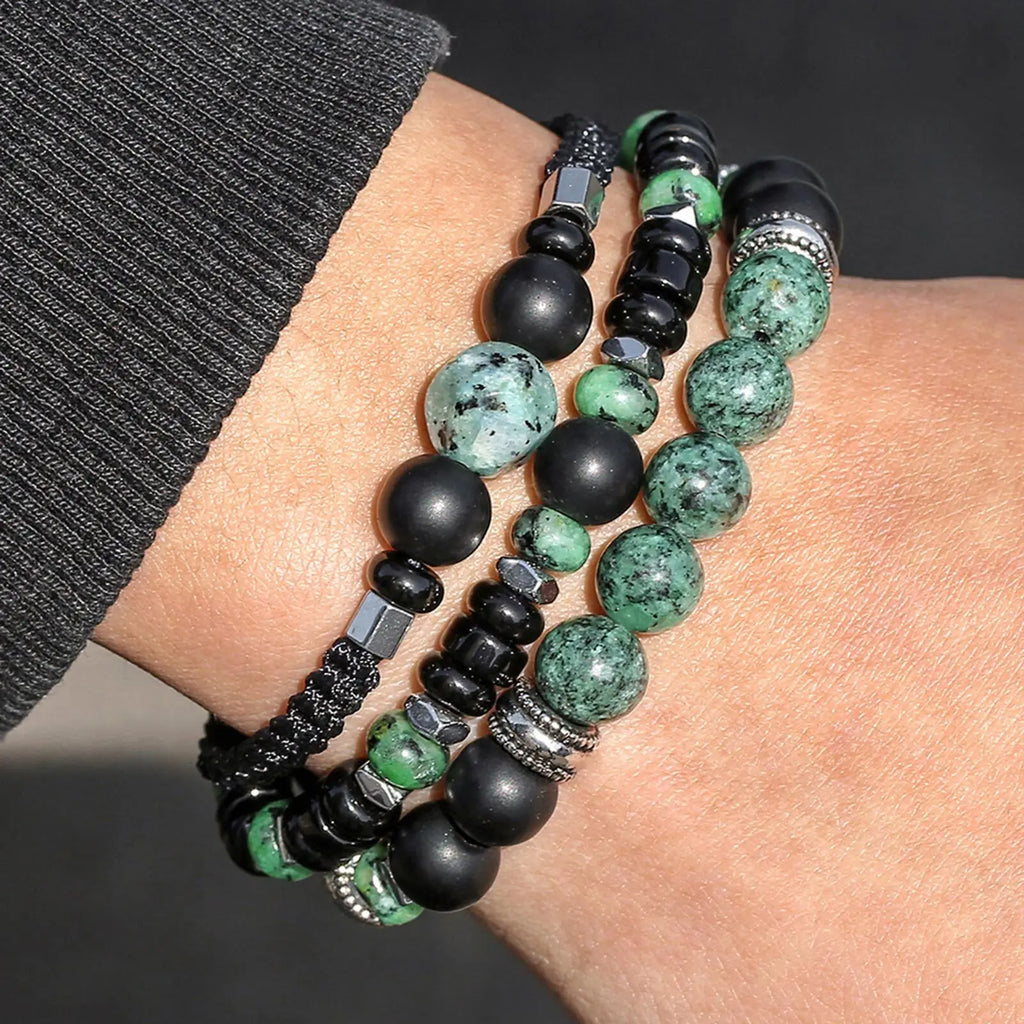 Ethnic Bead Bracelet for Men Boys,Layered African Pine Bead Wristband,Punk Jewelry Gift