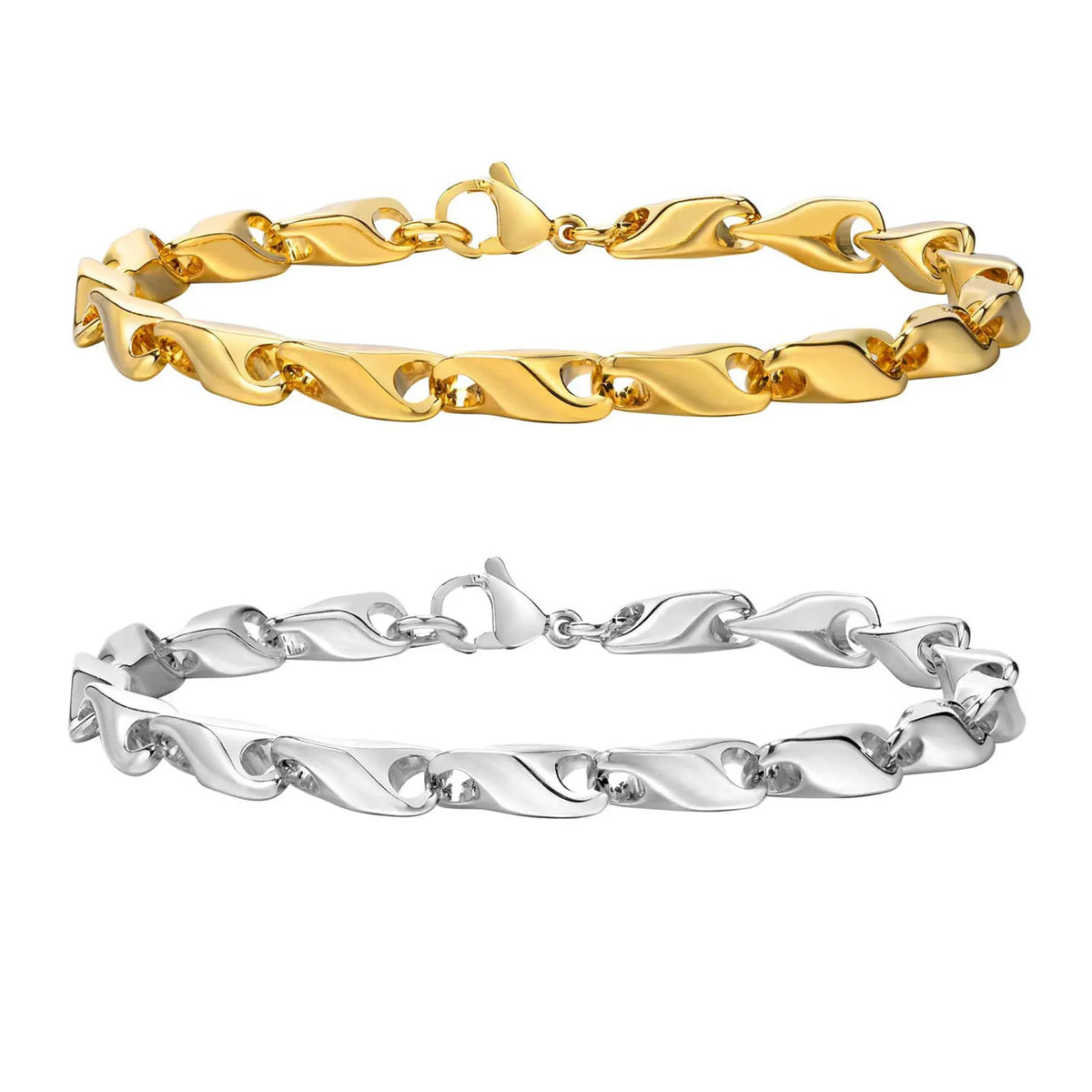 6.4mm Wide Link Chain Bracelets for Men, New Fashion Waterproof Stainless Steel Chains Wristband Gift for Him Jewelry