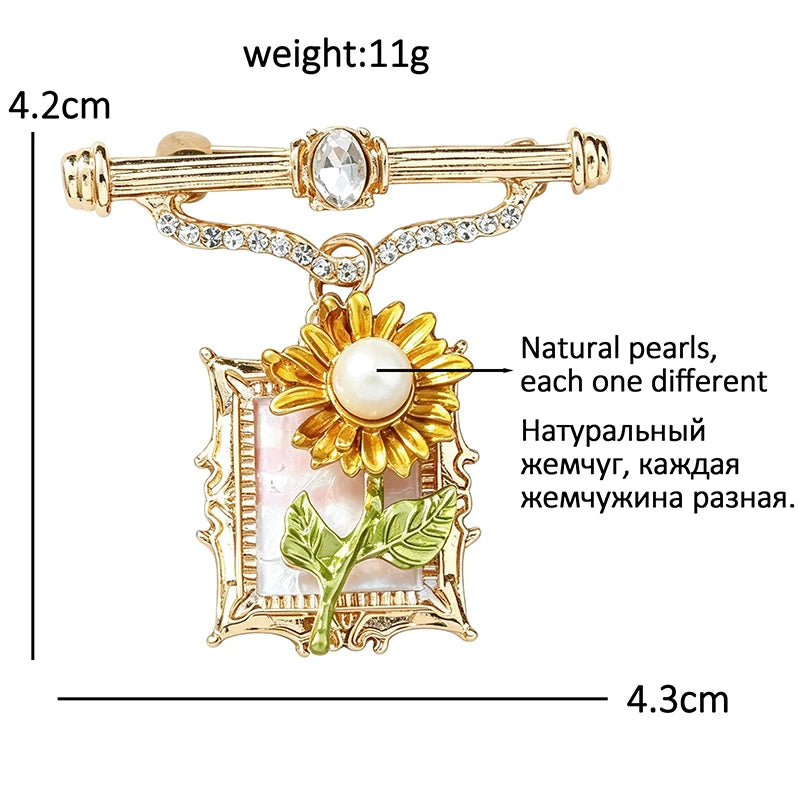 PENDRA Pearlfleur Natural Pearl Oil-Painting Flower Brooch