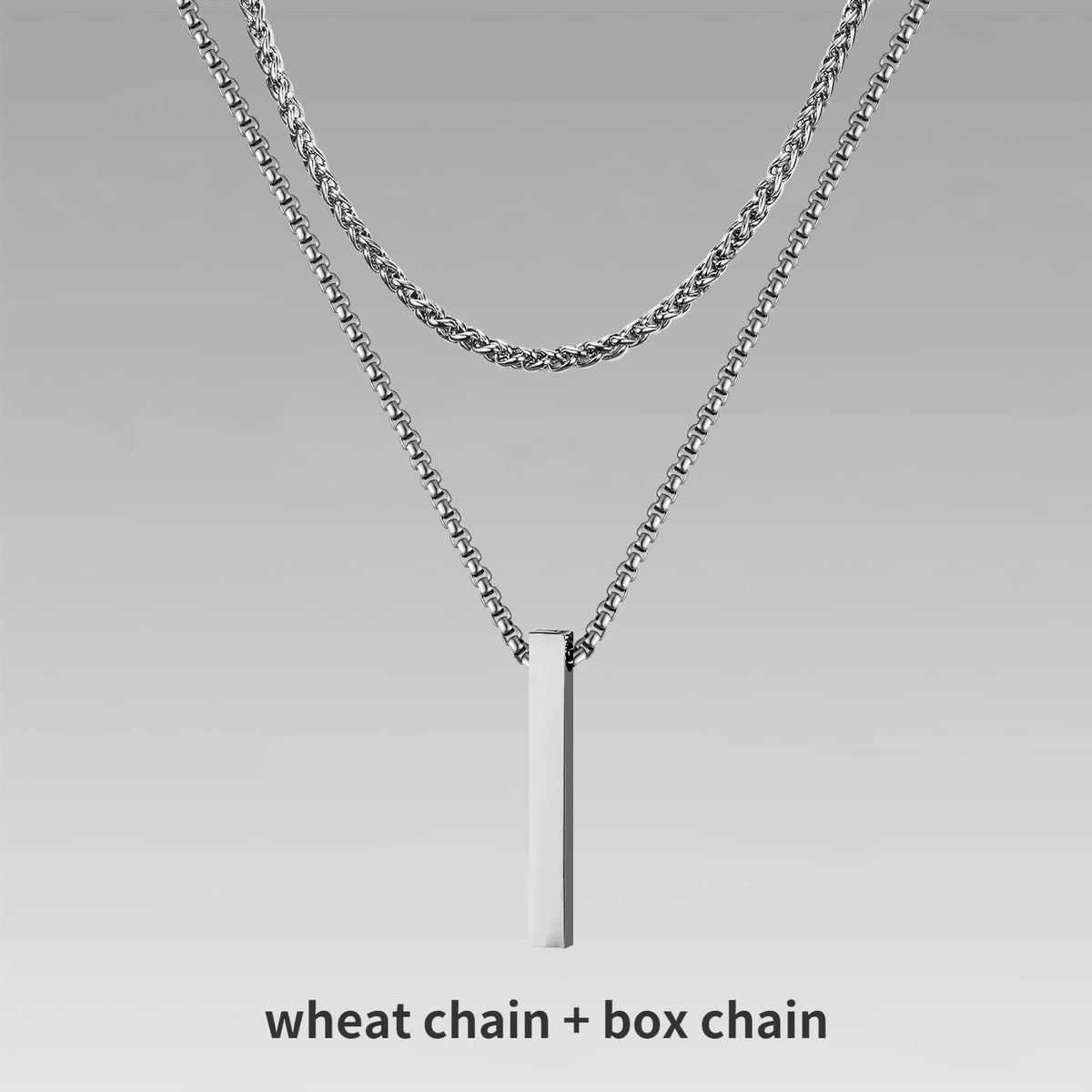 Mens Vertical Bar Necklaces,Stacking Stainless Steel Geometric Pendant with Wheat Rope Cuban Chain,Male Jewelry Gift