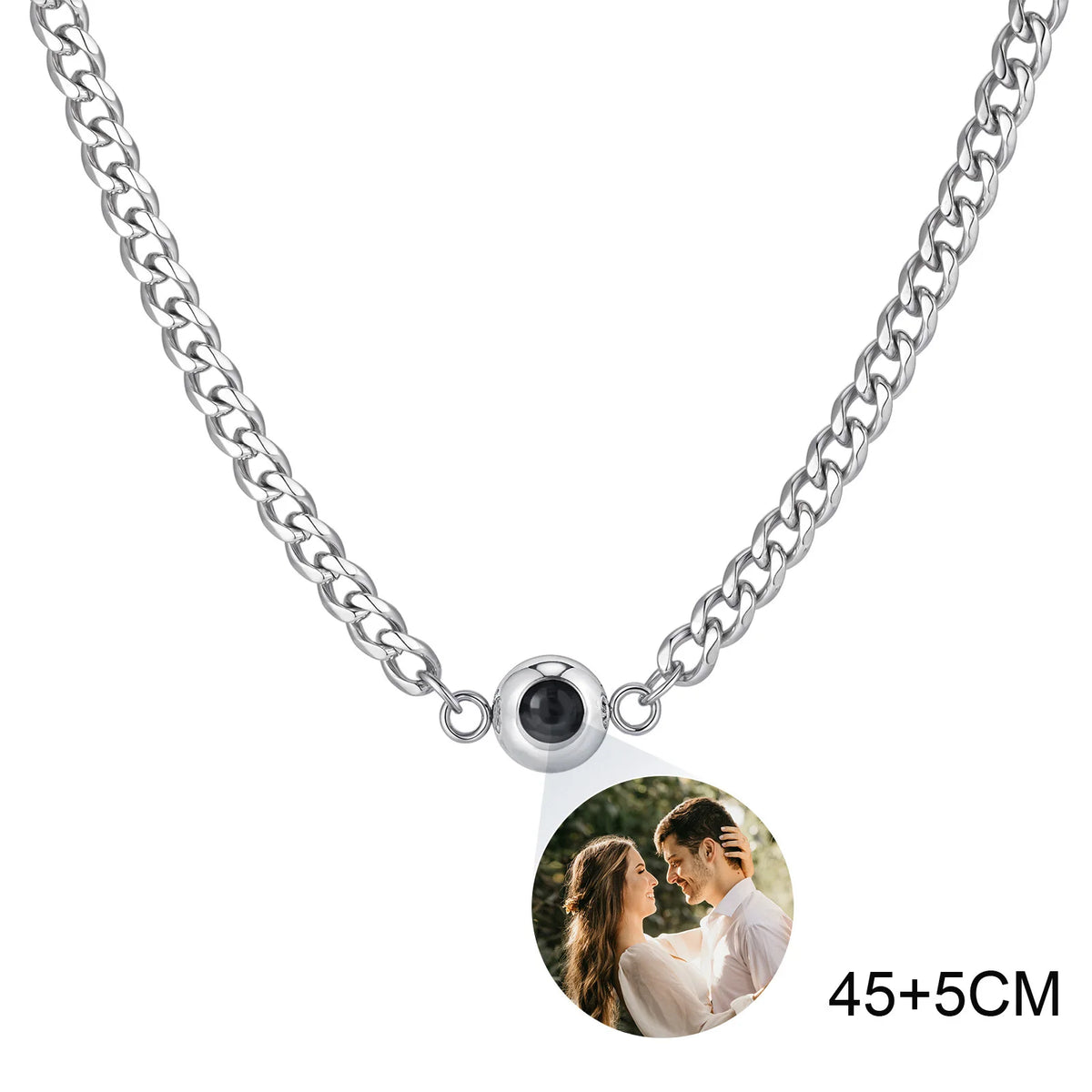 Customized Projection Stone Necklace for Men,Stainless Steel Cuban Chain Collars,Anniversary's Day Gift